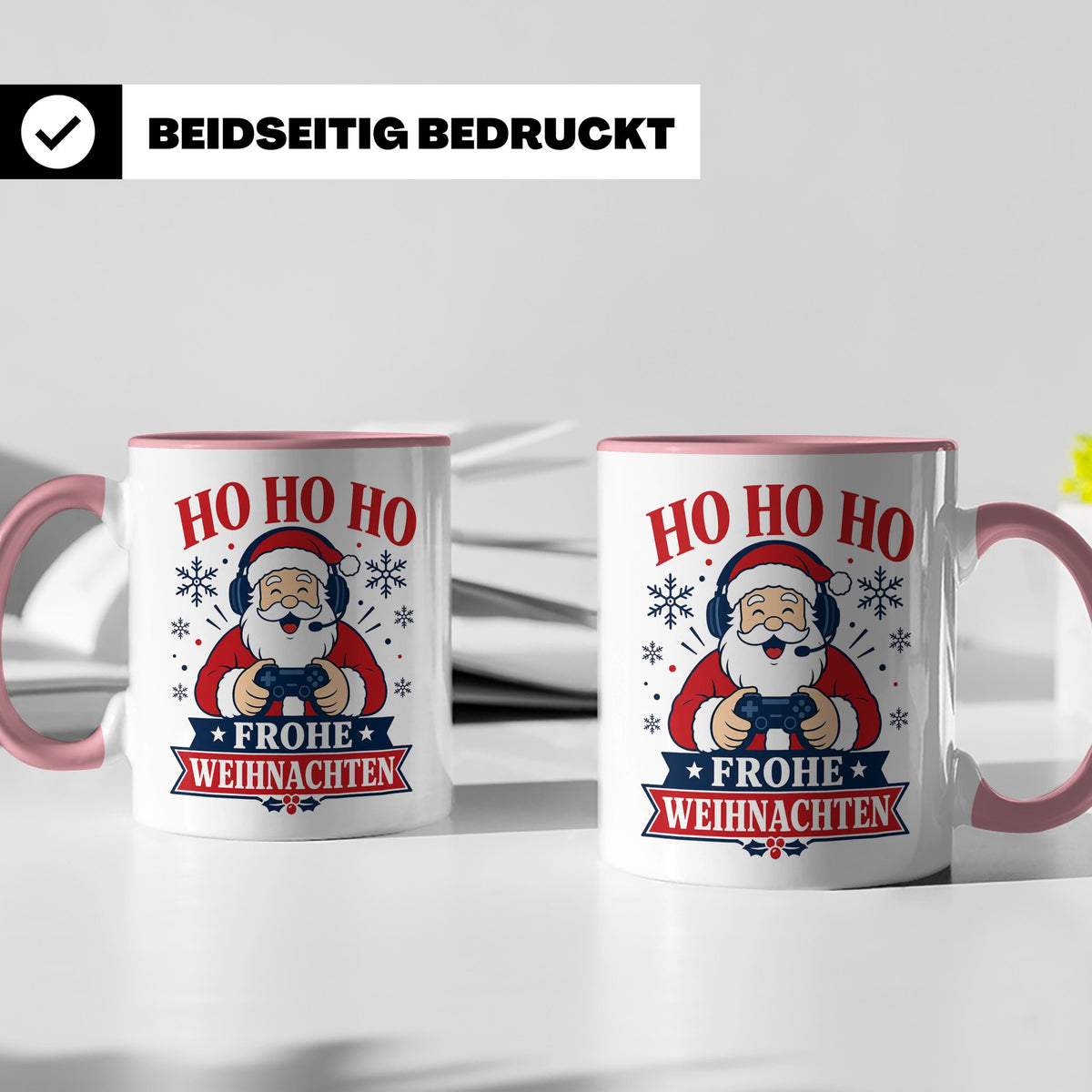 Gaming Weihnachten Tasse Weihnachtsmann mit Controller - Ges – Rosa [farbe:rosa]