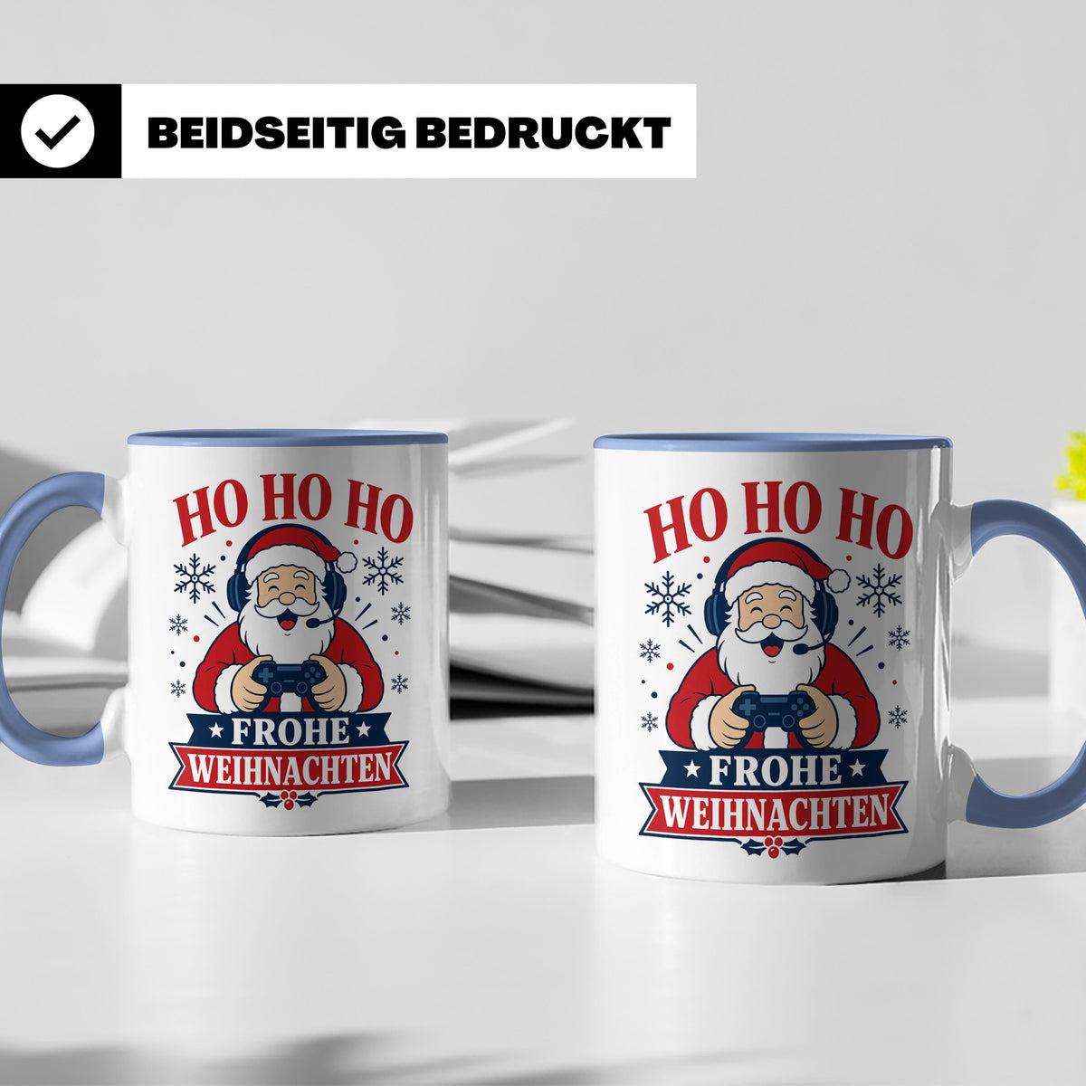 Gaming Weihnachten Tasse Weihnachtsmann mit Controller - Ges – Blau [farbe:blau]