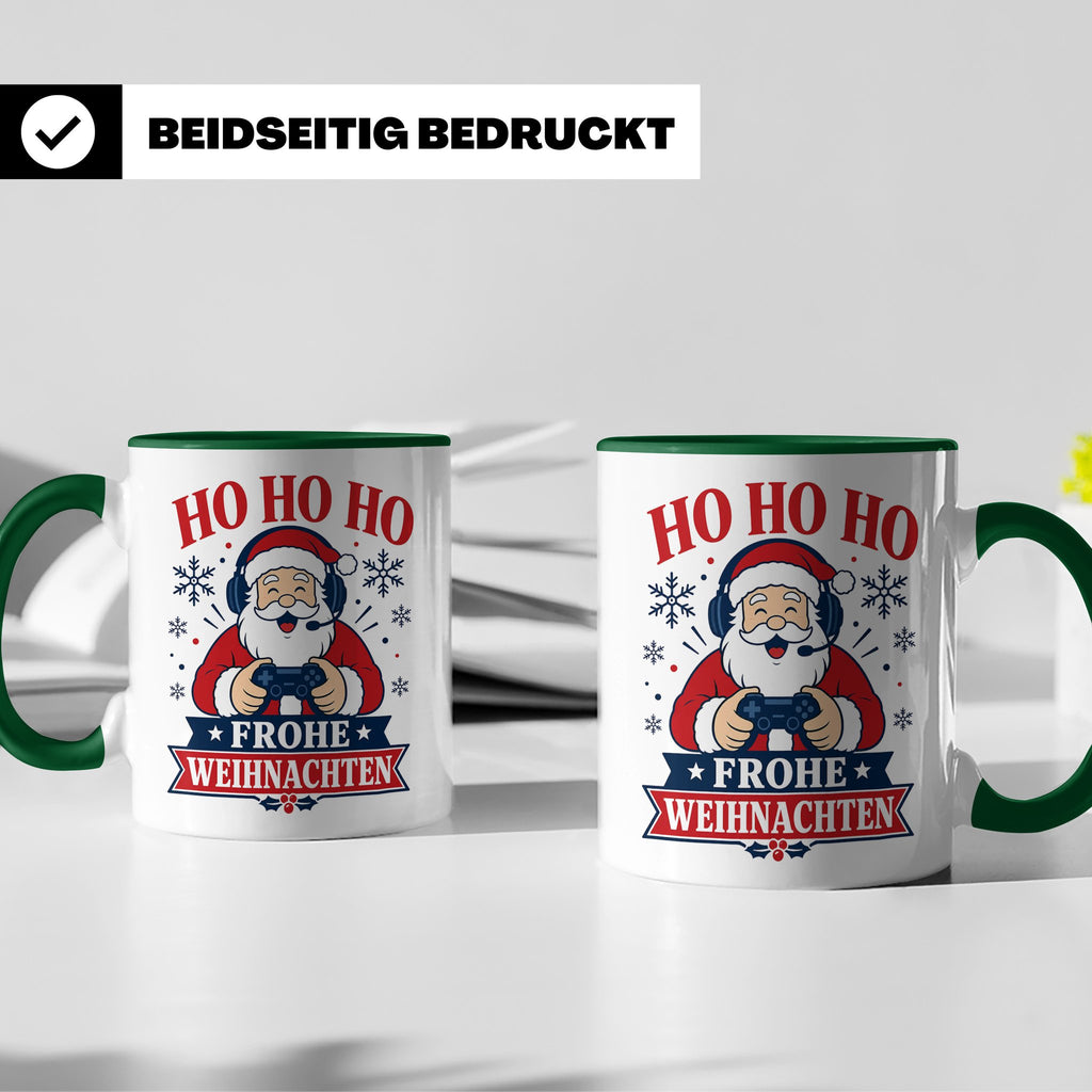 Gaming Weihnachten Tasse Weihnachtsmann mit Controller - Ges – Grün [farbe:grün]