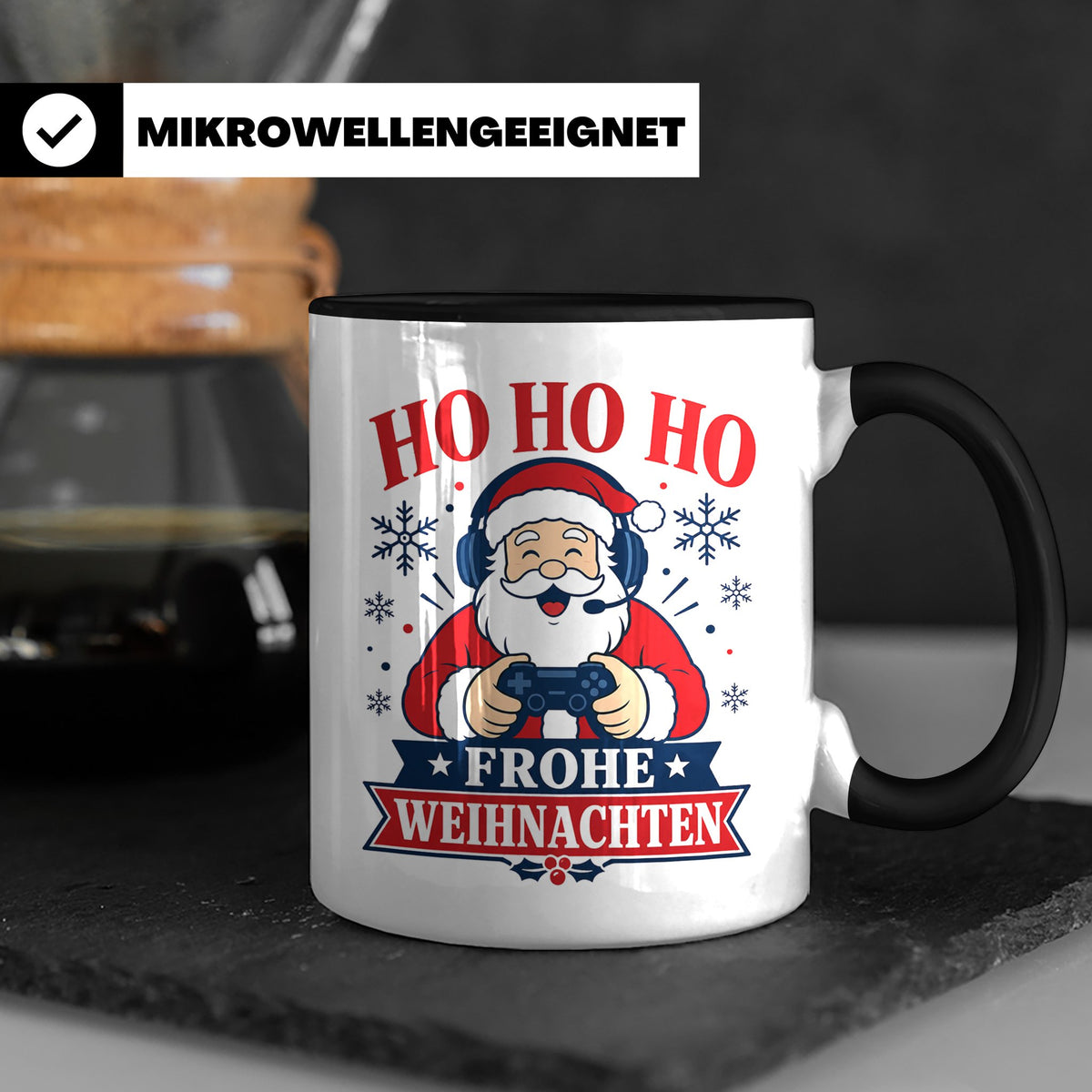 Gaming Weihnachten Tasse Weihnachtsmann mit Controller - Ges – Schwarz [farbe:schwarz]