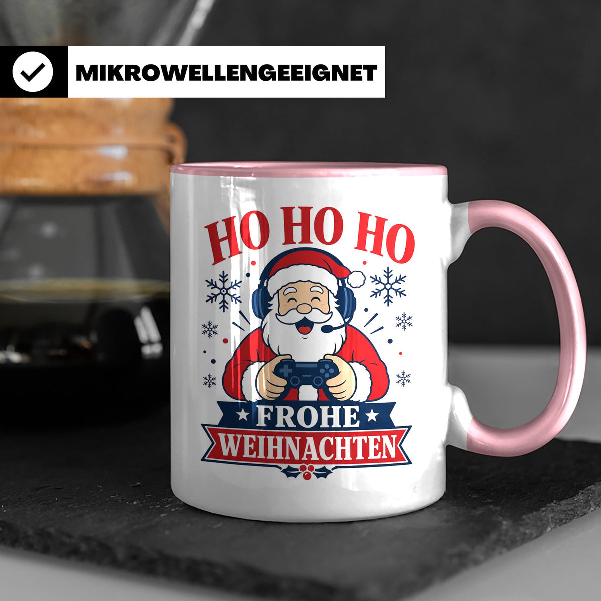 Gaming Weihnachten Tasse Weihnachtsmann mit Controller - Ges – Rosa [farbe:rosa]