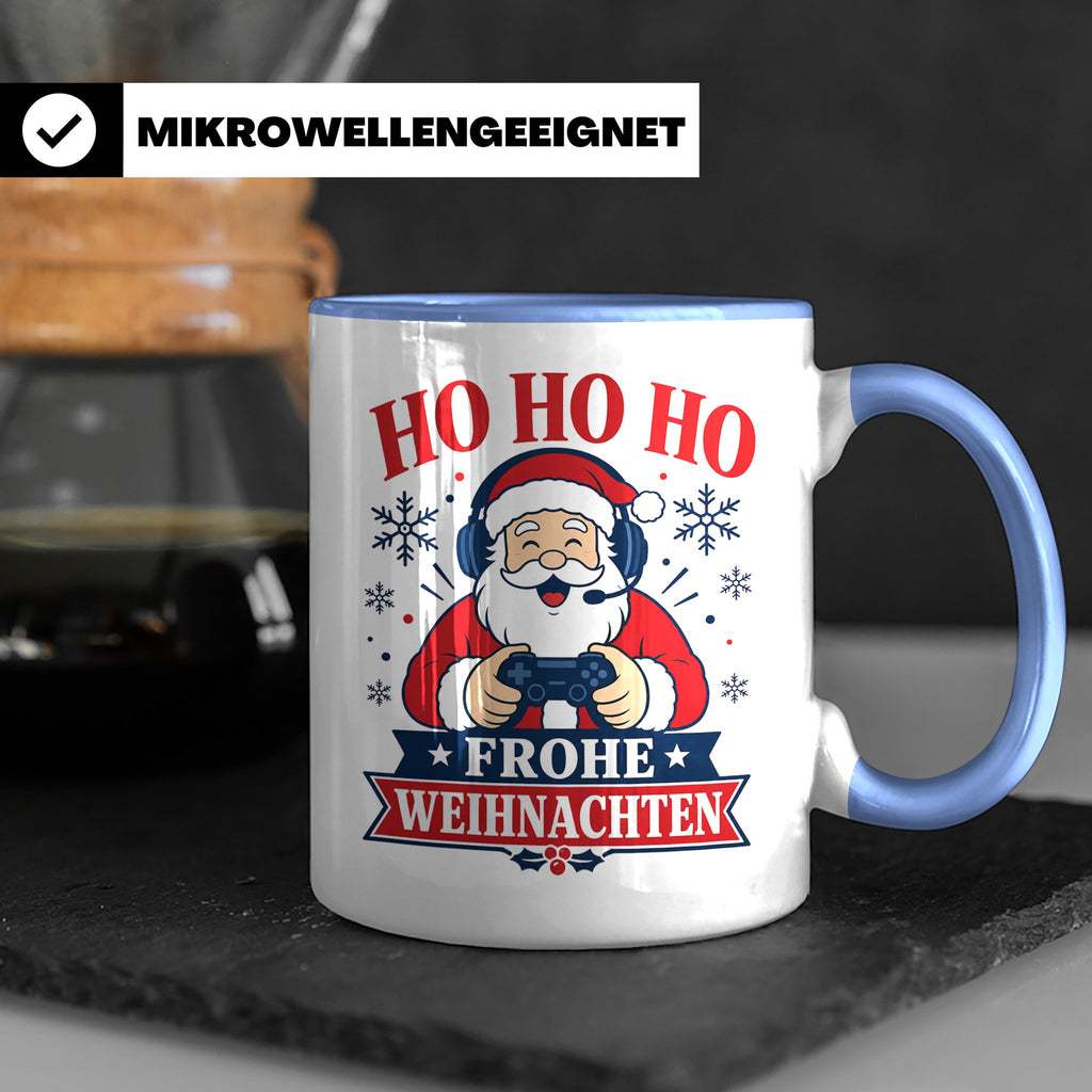 Gaming Weihnachten Tasse Weihnachtsmann mit Controller - Ges – Blau [farbe:blau]