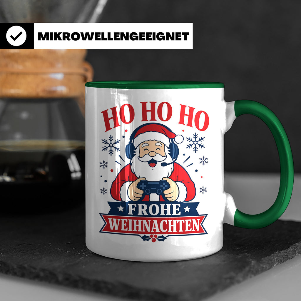 Gaming Weihnachten Tasse Weihnachtsmann mit Controller - Ges – Grün [farbe:grün]