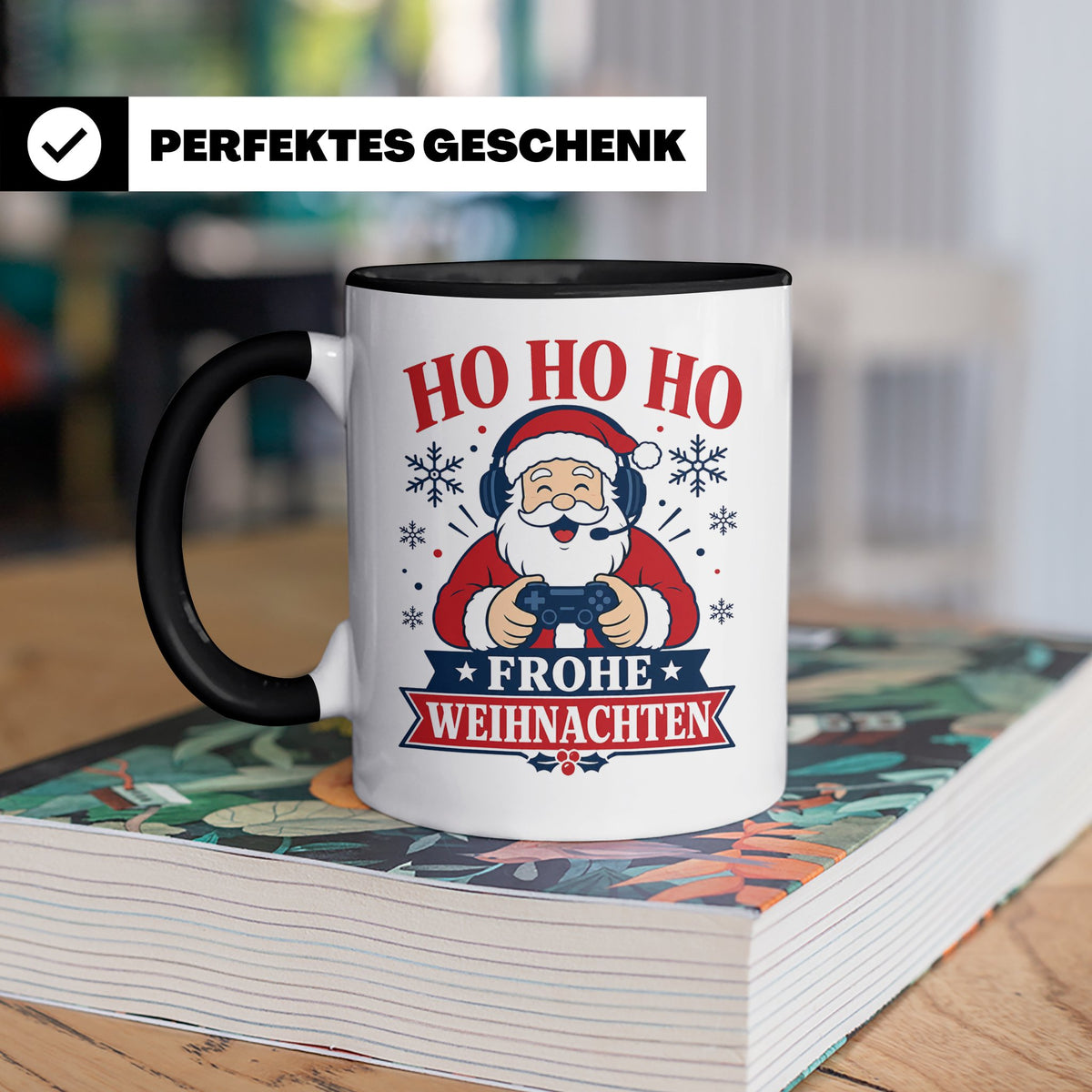 Gaming Weihnachten Tasse Weihnachtsmann mit Controller - Ges – Schwarz [farbe:schwarz]