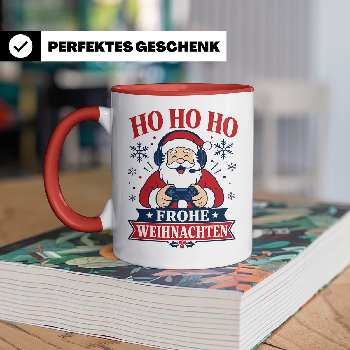 Gaming Weihnachten Tasse Weihnachtsmann mit Controller - Ges – Rot [farbe:rot]