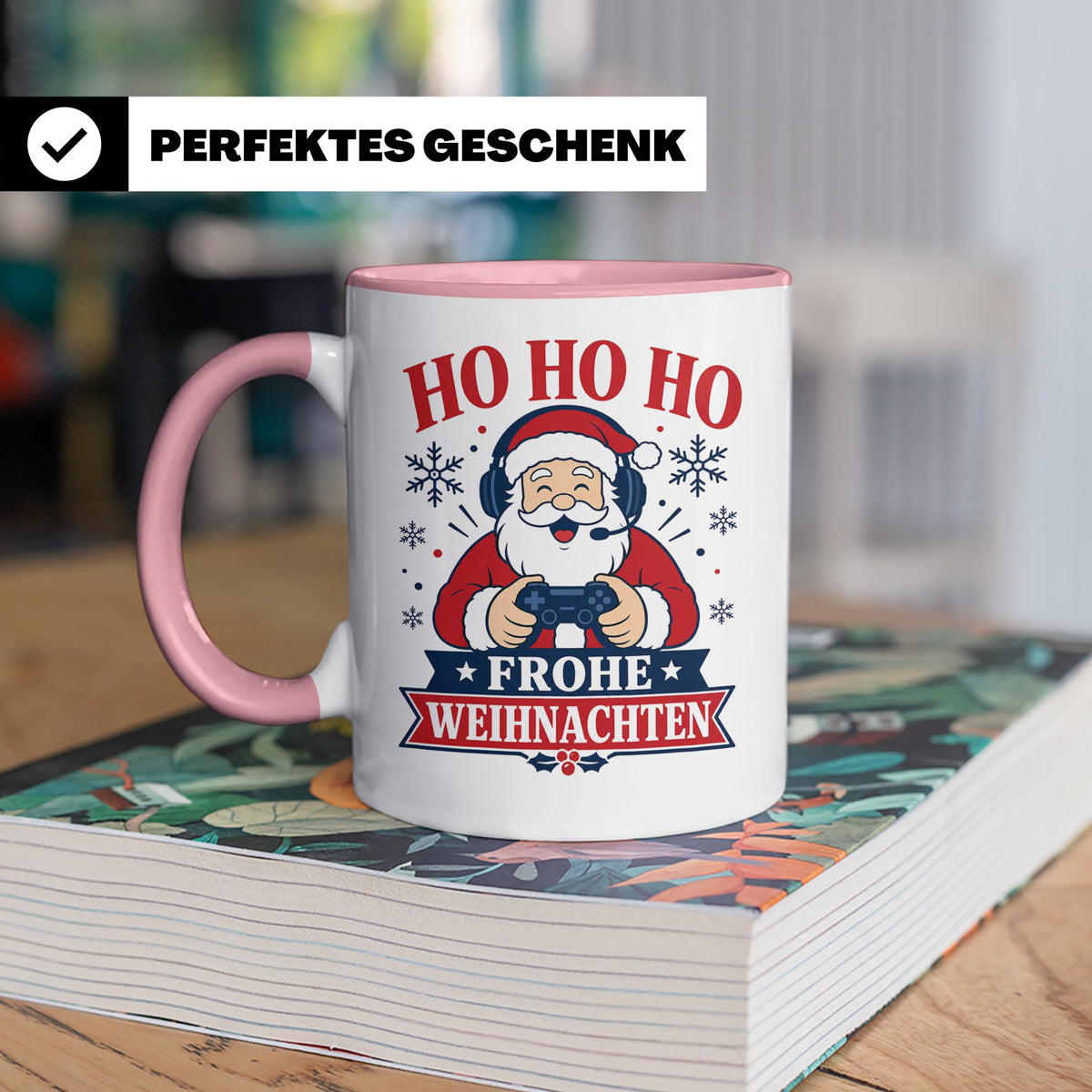 Gaming Weihnachten Tasse Weihnachtsmann mit Controller - Ges – Rosa [farbe:rosa]