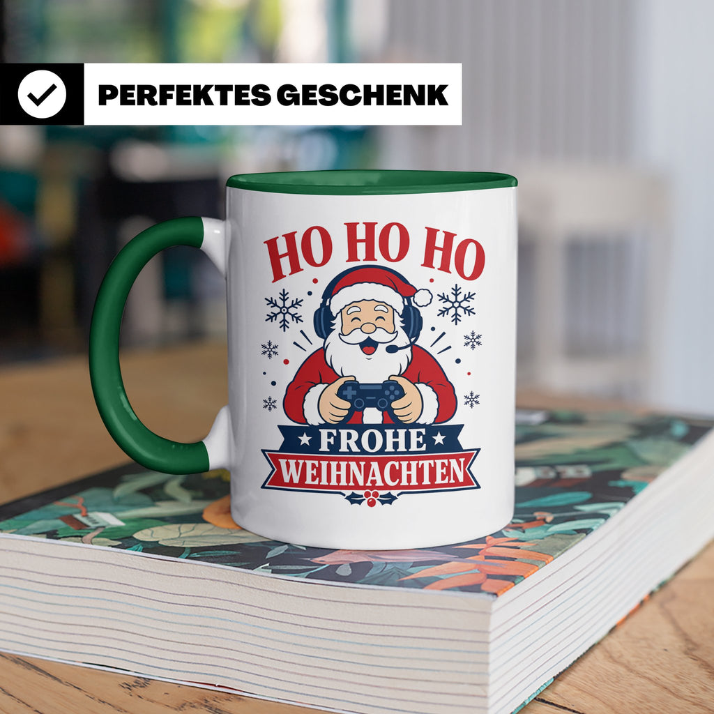 Gaming Weihnachten Tasse Weihnachtsmann mit Controller - Ges – Grün [farbe:grün]