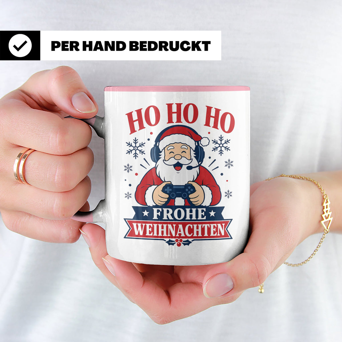 Gaming Weihnachten Tasse Weihnachtsmann mit Controller - Ges – Rosa [farbe:rosa]