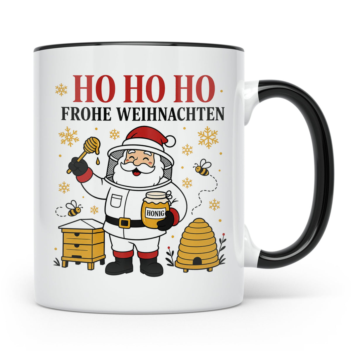 Imker Weihnachten Tasse Weihnachtsmann mit Honigglas - Gesch – Schwarz [farbe:schwarz]