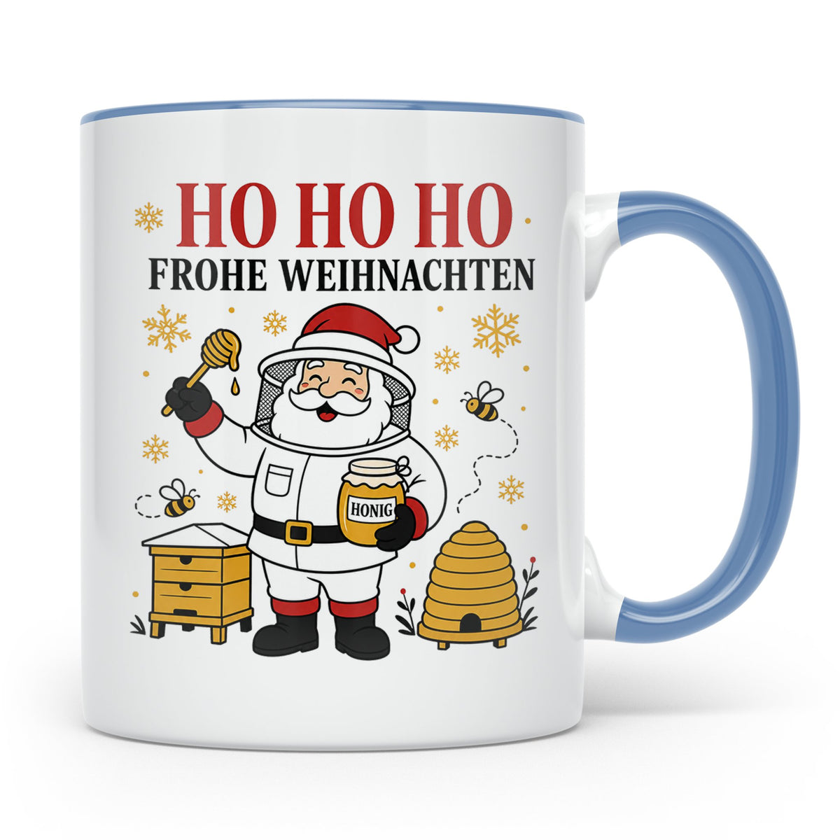 Imker Weihnachten Tasse Weihnachtsmann mit Honigglas - Gesch – Blau [farbe:blau]