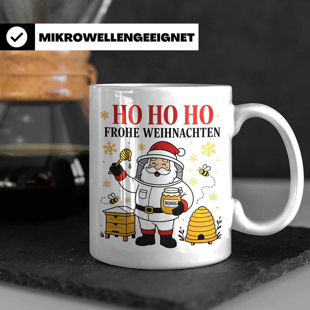 Imker Weihnachten Tasse Weihnachtsmann mit Honigglas - Gesch – Weiß [farbe:weiß]