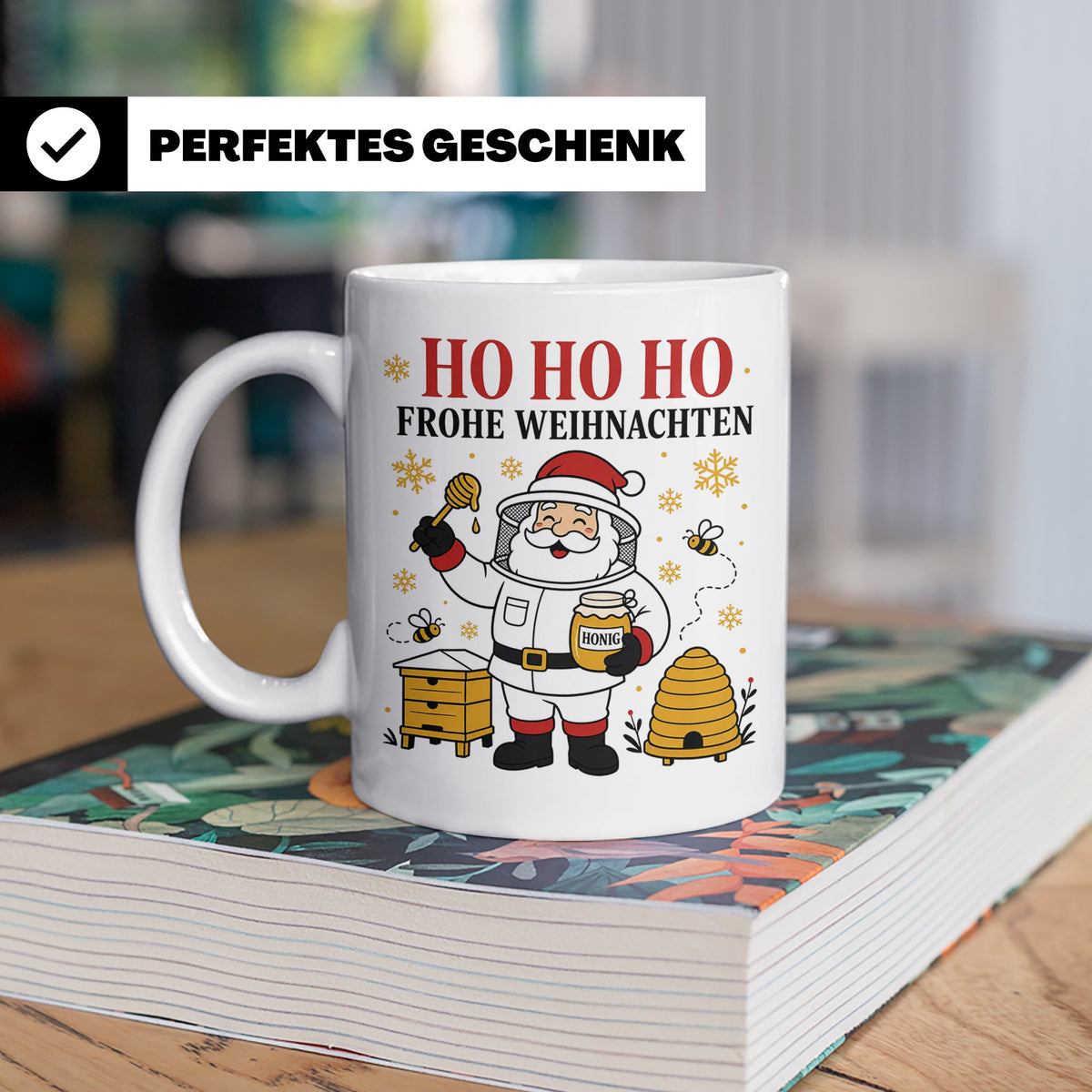Imker Weihnachten Tasse Weihnachtsmann mit Honigglas - Gesch – Weiß [farbe:weiß]