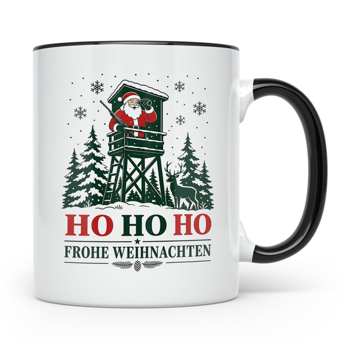Jäger Weihnachten Tasse Weihnachtsmann auf dem Hochsitz - Ge – Schwarz [farbe:schwarz]