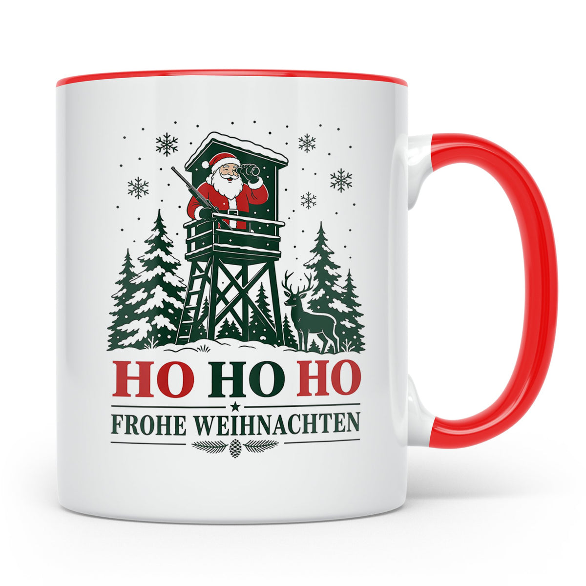Jäger Weihnachten Tasse Weihnachtsmann auf dem Hochsitz - Ge – Rot [farbe:rot]