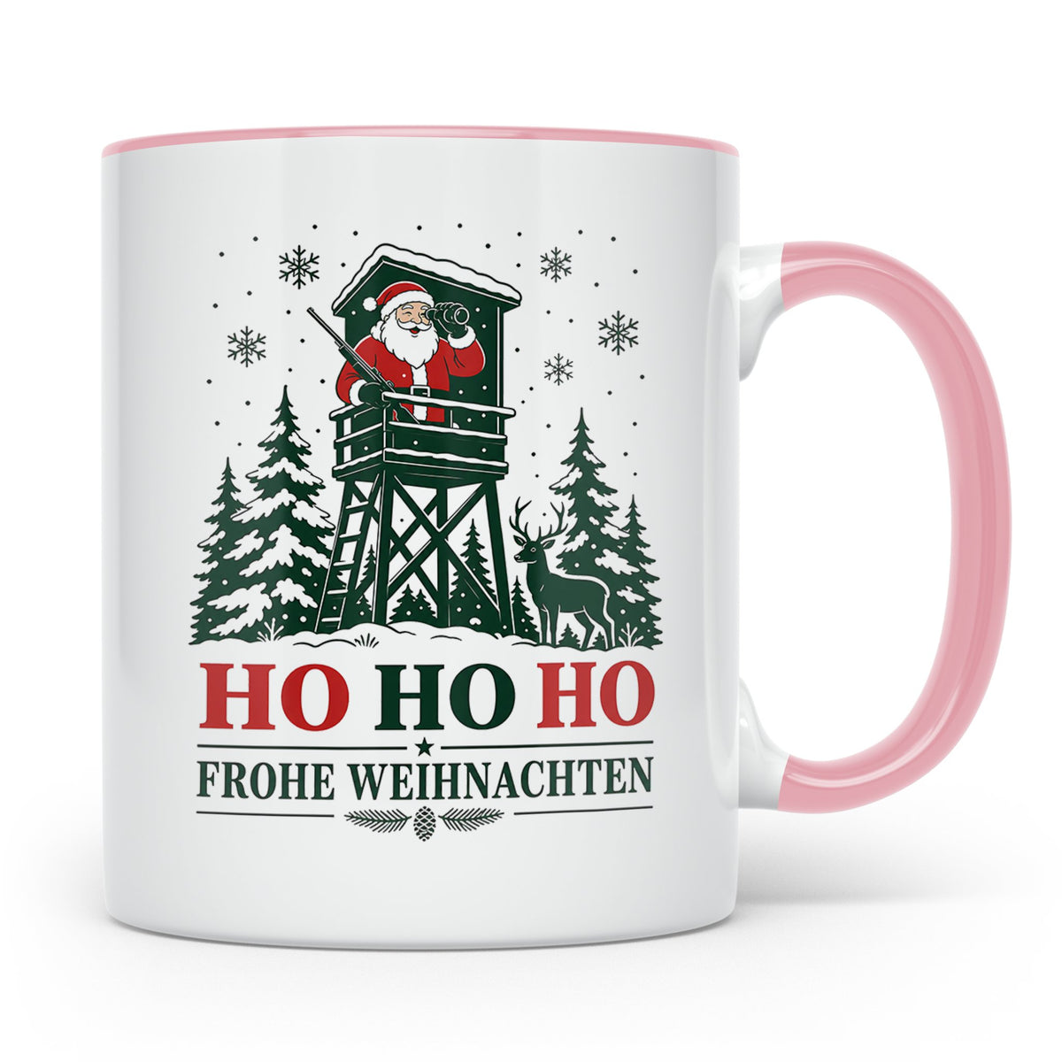 Jäger Weihnachten Tasse Weihnachtsmann auf dem Hochsitz - Ge – Rosa [farbe:rosa]