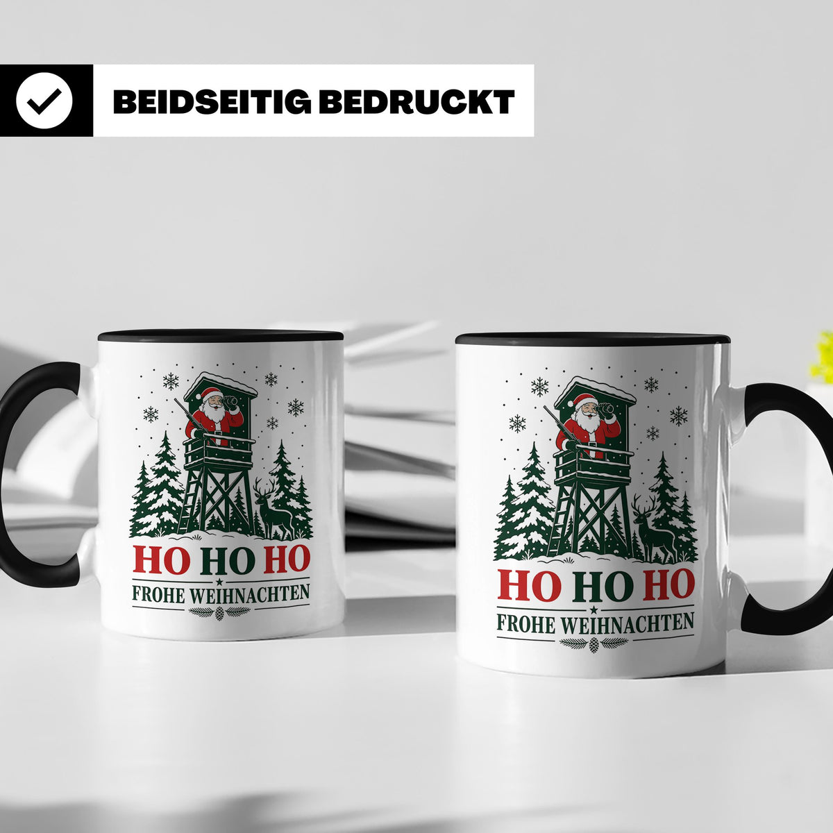 Jäger Weihnachten Tasse Weihnachtsmann auf dem Hochsitz - Ge – Schwarz [farbe:schwarz]