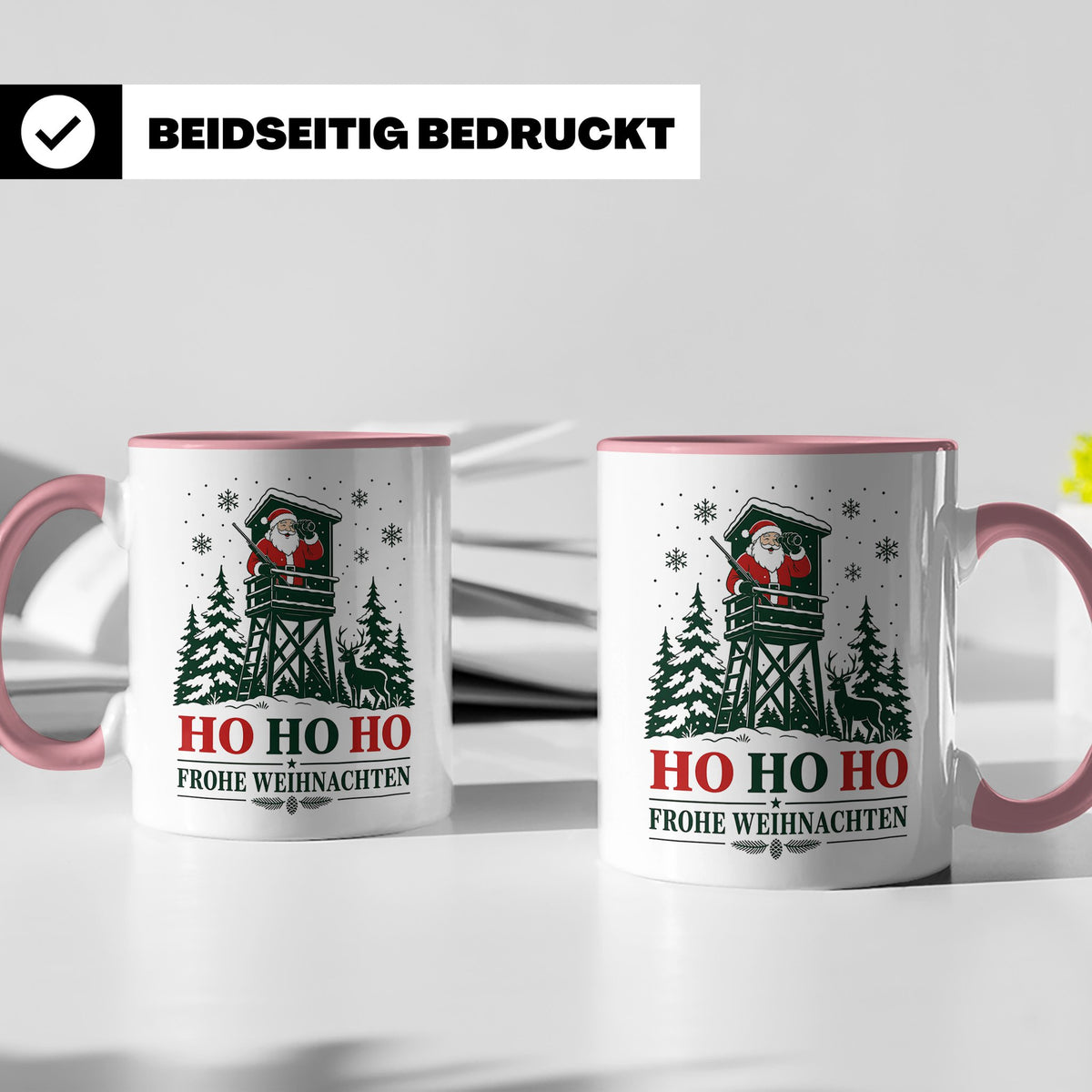 Jäger Weihnachten Tasse Weihnachtsmann auf dem Hochsitz - Ge – Rosa [farbe:rosa]