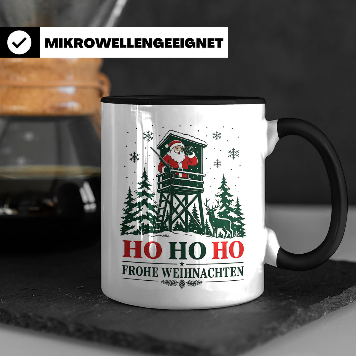 Jäger Weihnachten Tasse Weihnachtsmann auf dem Hochsitz - Ge – Schwarz [farbe:schwarz]