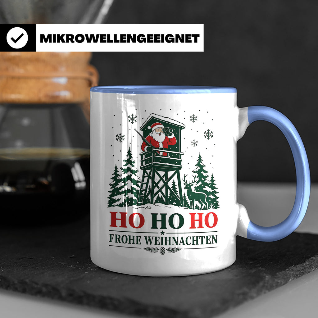Jäger Weihnachten Tasse Weihnachtsmann auf dem Hochsitz - Ge – Blau [farbe:blau]