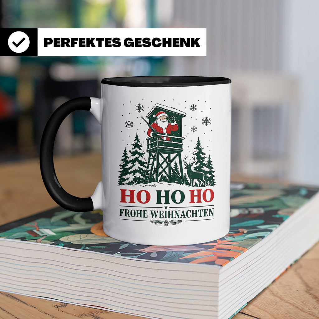 Jäger Weihnachten Tasse Weihnachtsmann auf dem Hochsitz - Ge – Schwarz [farbe:schwarz]