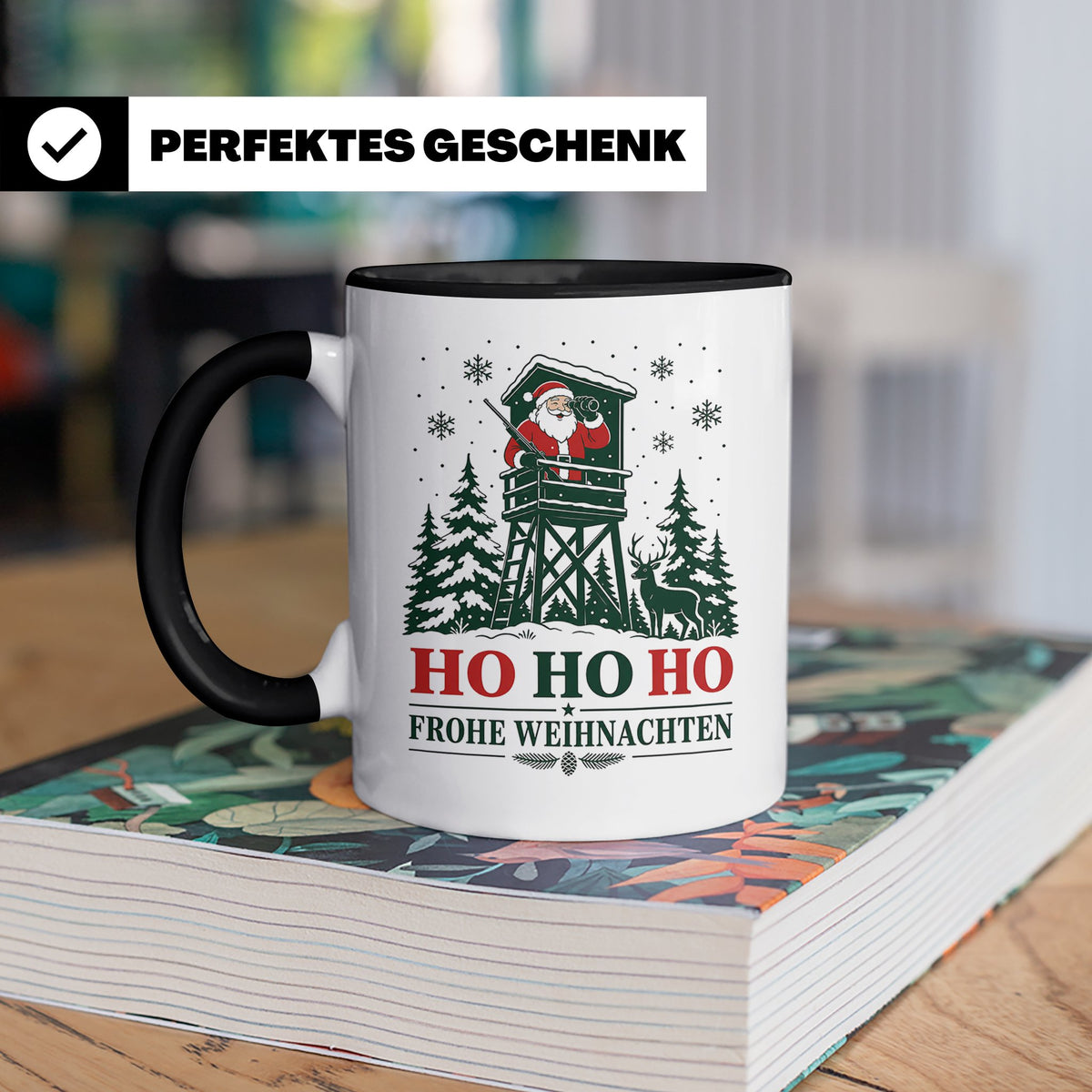 Jäger Weihnachten Tasse Weihnachtsmann auf dem Hochsitz - Ge – Schwarz [farbe:schwarz]
