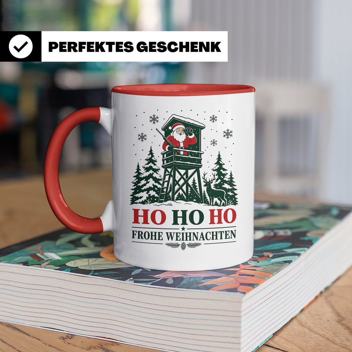 Jäger Weihnachten Tasse Weihnachtsmann auf dem Hochsitz - Ge – Rot [farbe:rot]