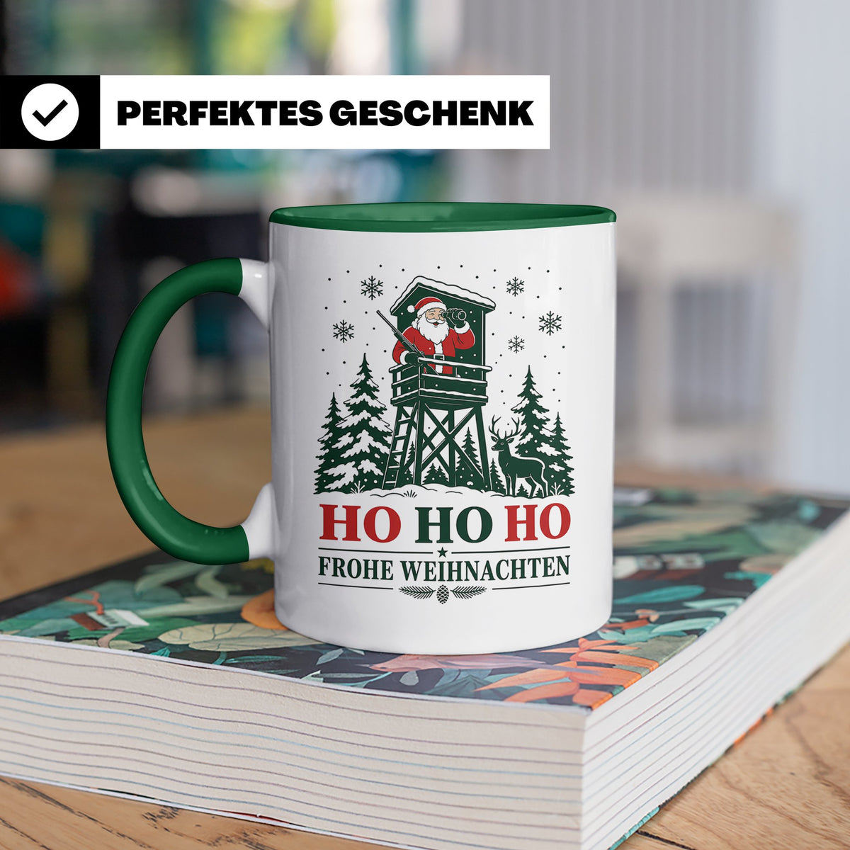 Jäger Weihnachten Tasse Weihnachtsmann auf dem Hochsitz - Ge – Grün [farbe:grün]