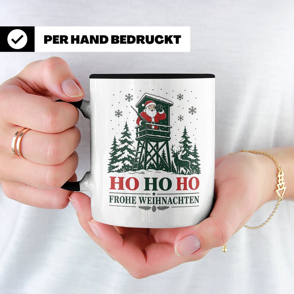 Jäger Weihnachten Tasse Weihnachtsmann auf dem Hochsitz - Ge – Schwarz [farbe:schwarz]