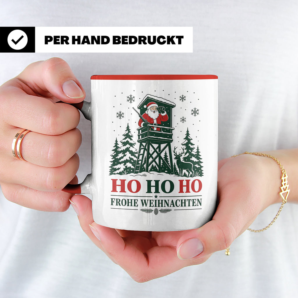 Jäger Weihnachten Tasse Weihnachtsmann auf dem Hochsitz - Ge – Rot [farbe:rot]