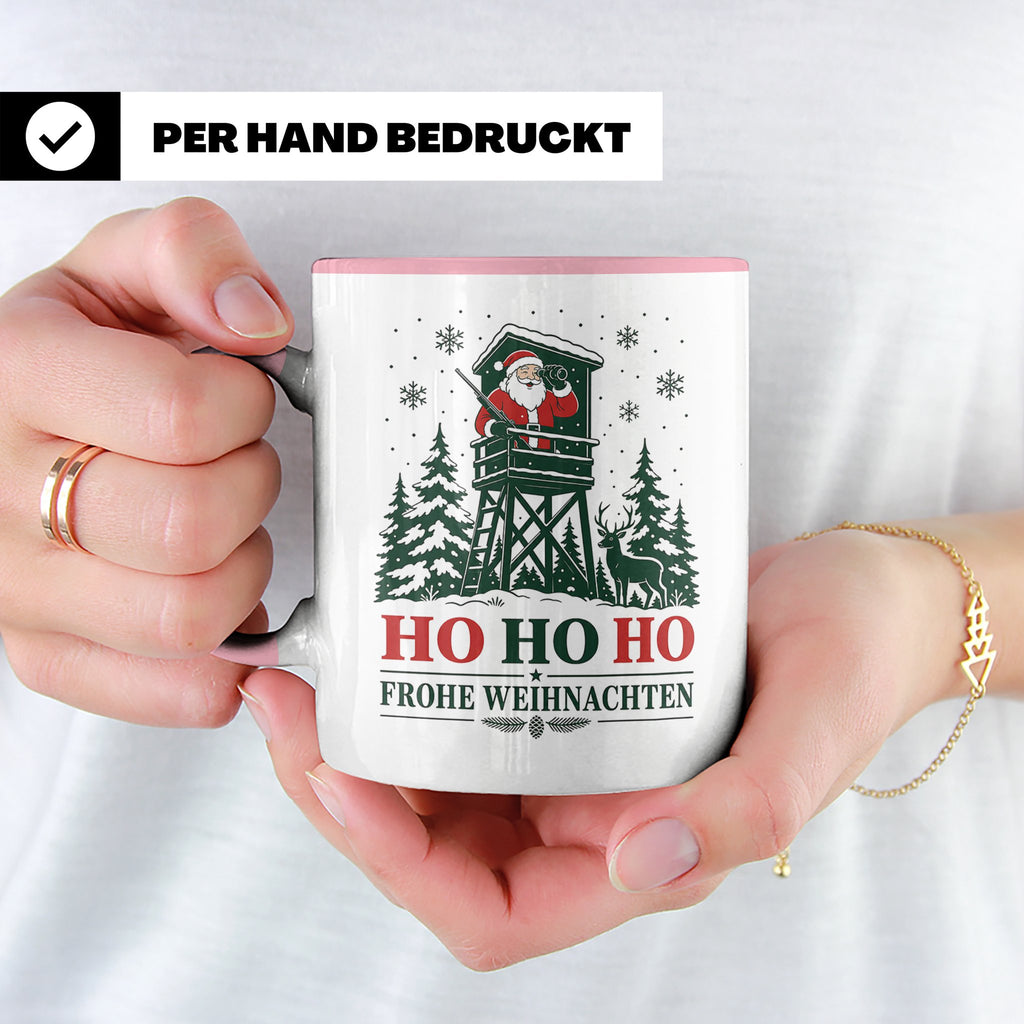 Jäger Weihnachten Tasse Weihnachtsmann auf dem Hochsitz - Ge – Rosa [farbe:rosa]