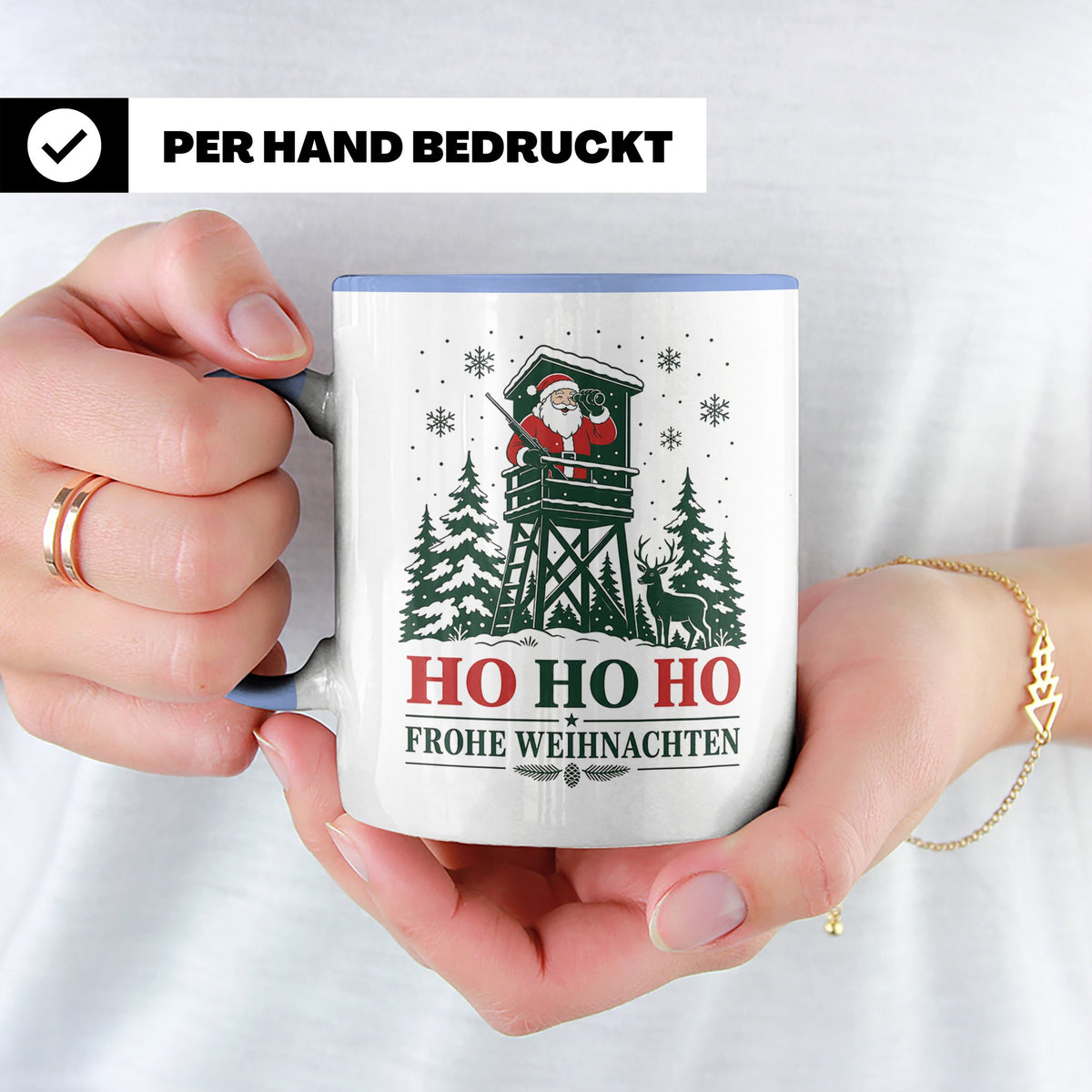 Jäger Weihnachten Tasse Weihnachtsmann auf dem Hochsitz - Ge – Blau [farbe:blau]