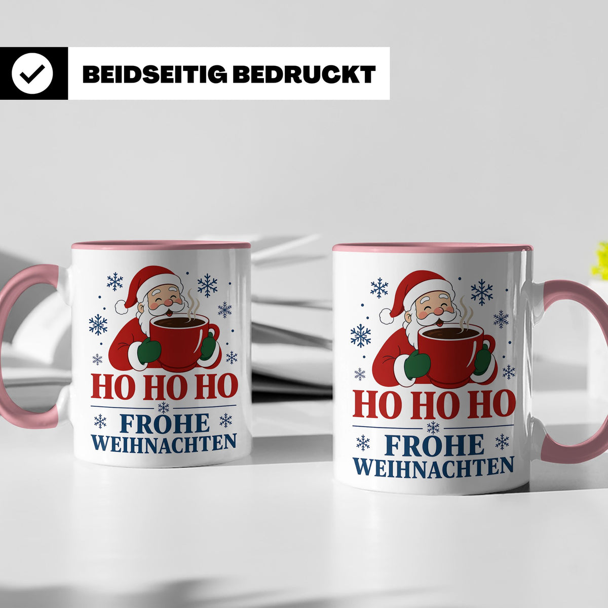 Kaffee Weihnachten Tasse Weihnachtsmann mit Kaffeetasse - Ge – Rosa [farbe:rosa]