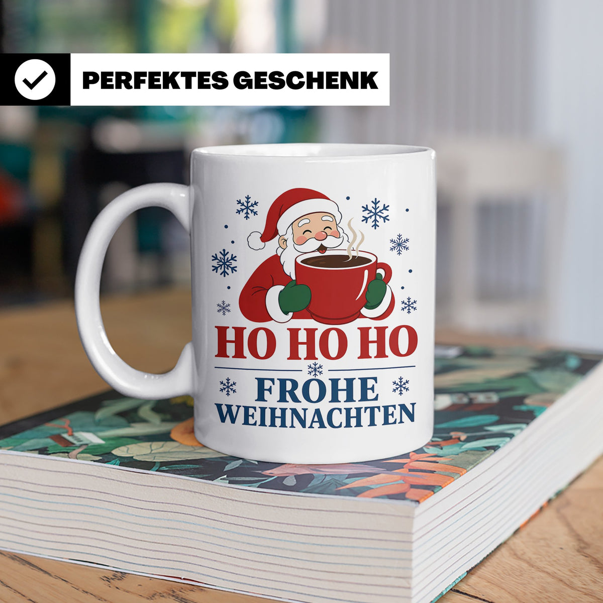 Kaffee Weihnachten Tasse Weihnachtsmann mit Kaffeetasse - Ge – Weiß [farbe:weiß]