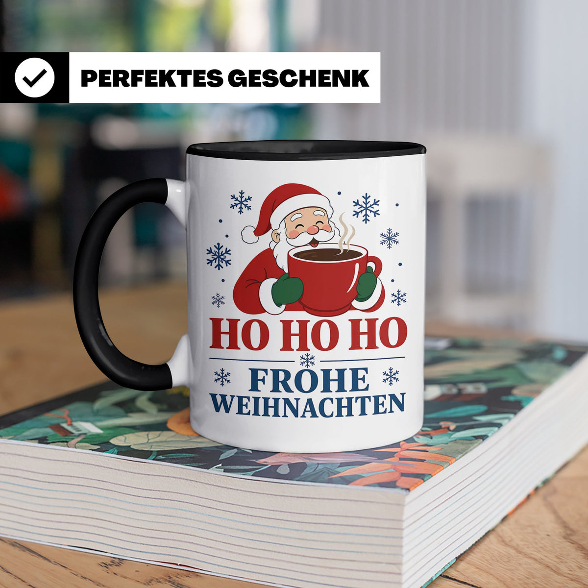 Kaffee Weihnachten Tasse Weihnachtsmann mit Kaffeetasse - Ge – Schwarz [farbe:schwarz]