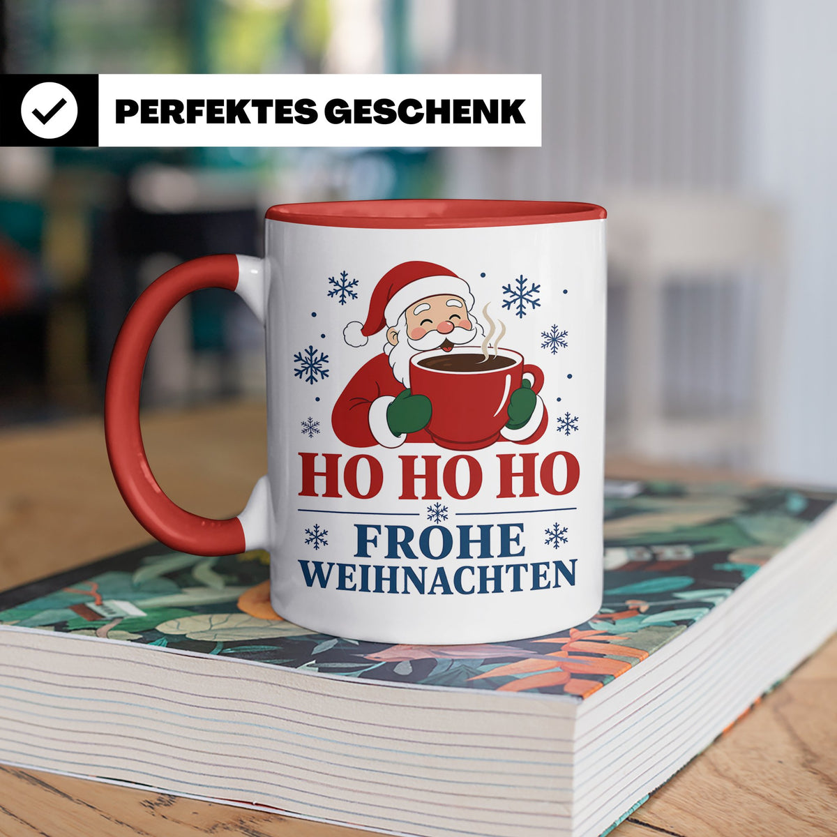Kaffee Weihnachten Tasse Weihnachtsmann mit Kaffeetasse - Ge – Rot [farbe:rot]