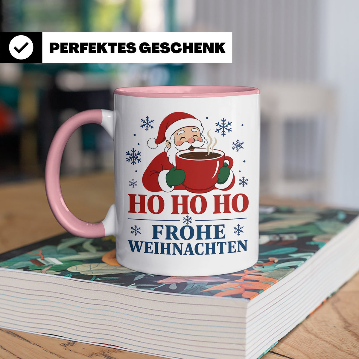 Kaffee Weihnachten Tasse Weihnachtsmann mit Kaffeetasse - Ge – Rosa [farbe:rosa]