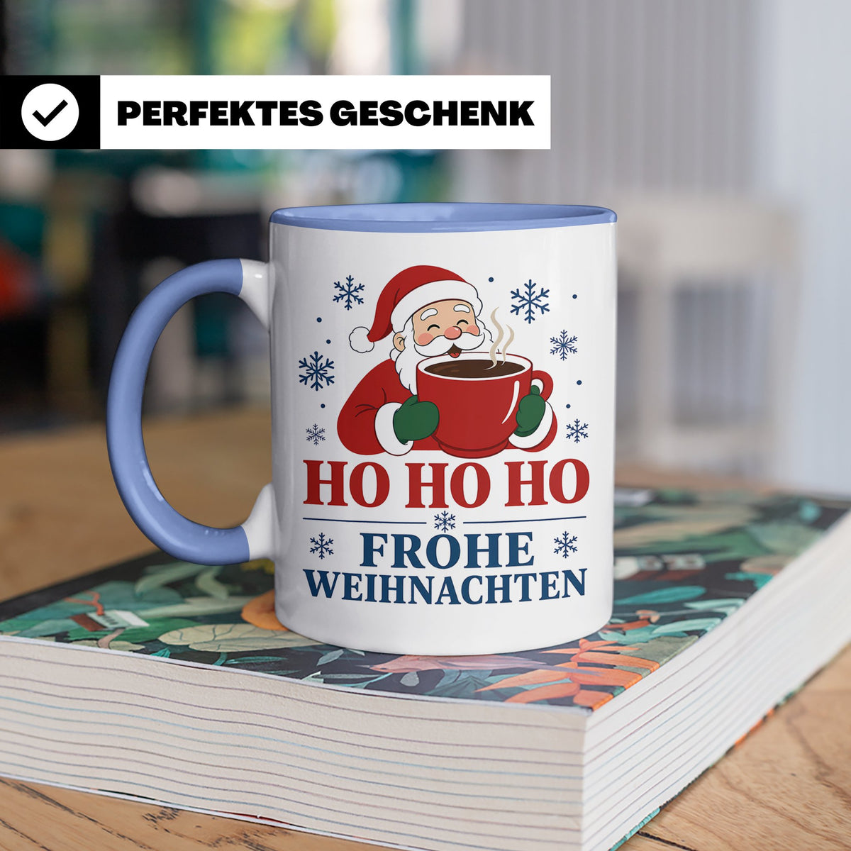 Kaffee Weihnachten Tasse Weihnachtsmann mit Kaffeetasse - Ge – Blau [farbe:blau]