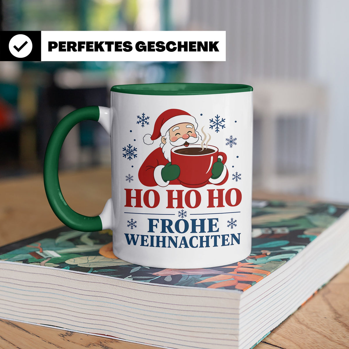 Kaffee Weihnachten Tasse Weihnachtsmann mit Kaffeetasse - Ge – Grün [farbe:grün]