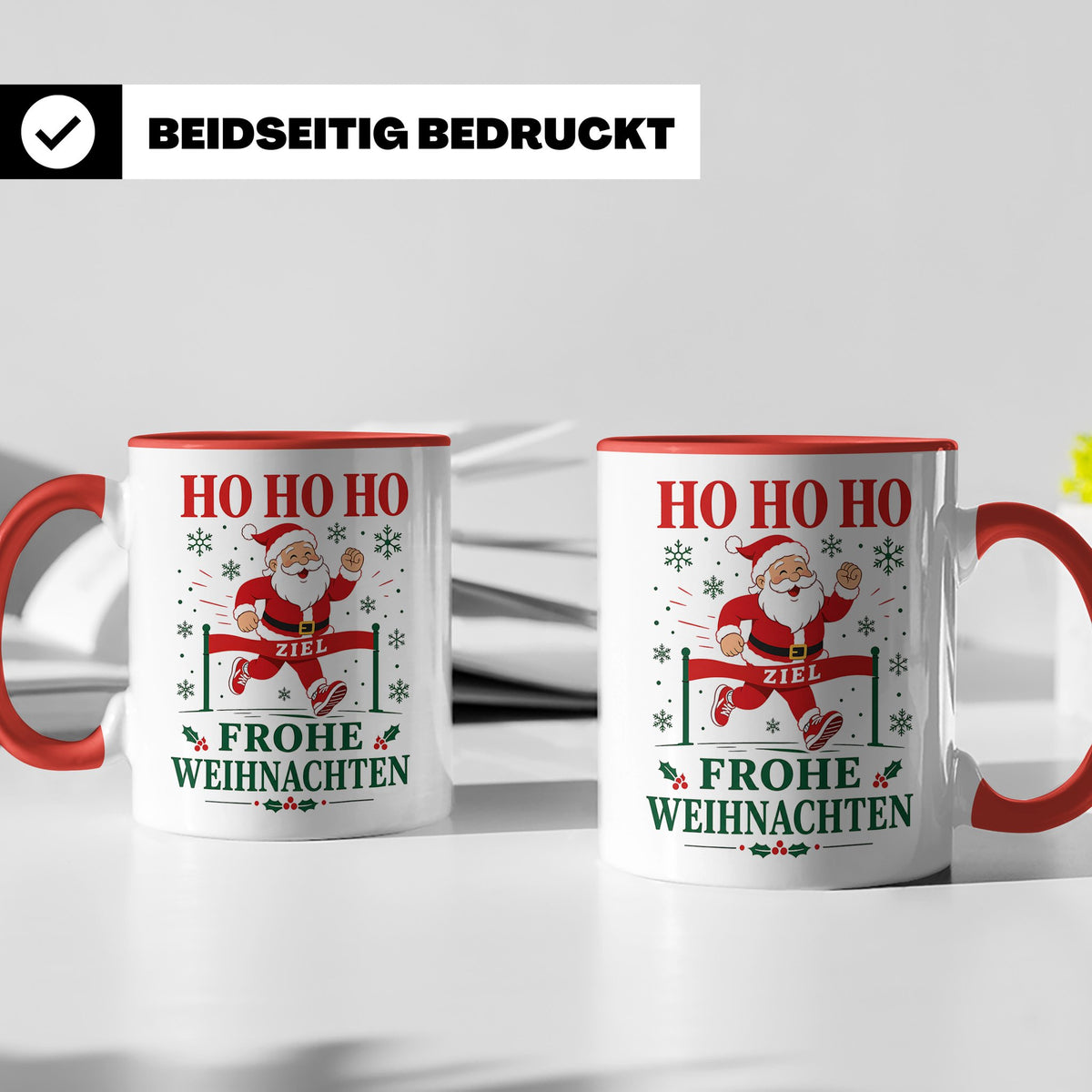 Laufen Weihnachten Tasse Weihnachtsmann im Zieleinlauf - Ges – Rot [farbe:rot]