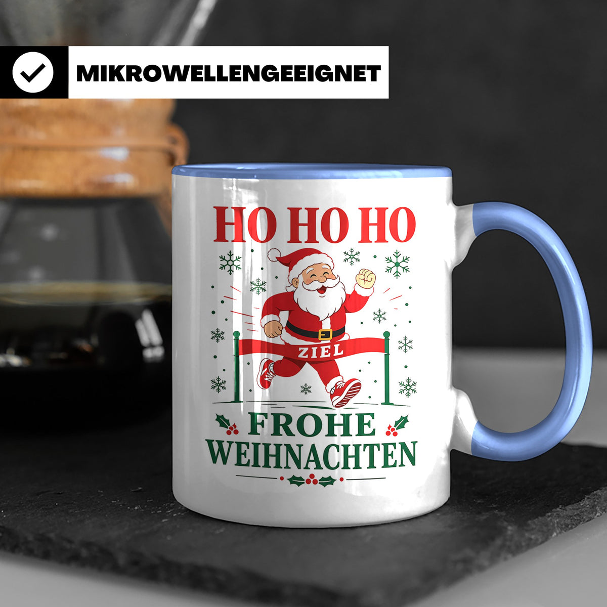 Laufen Weihnachten Tasse Weihnachtsmann im Zieleinlauf - Ges – Blau [farbe:blau]