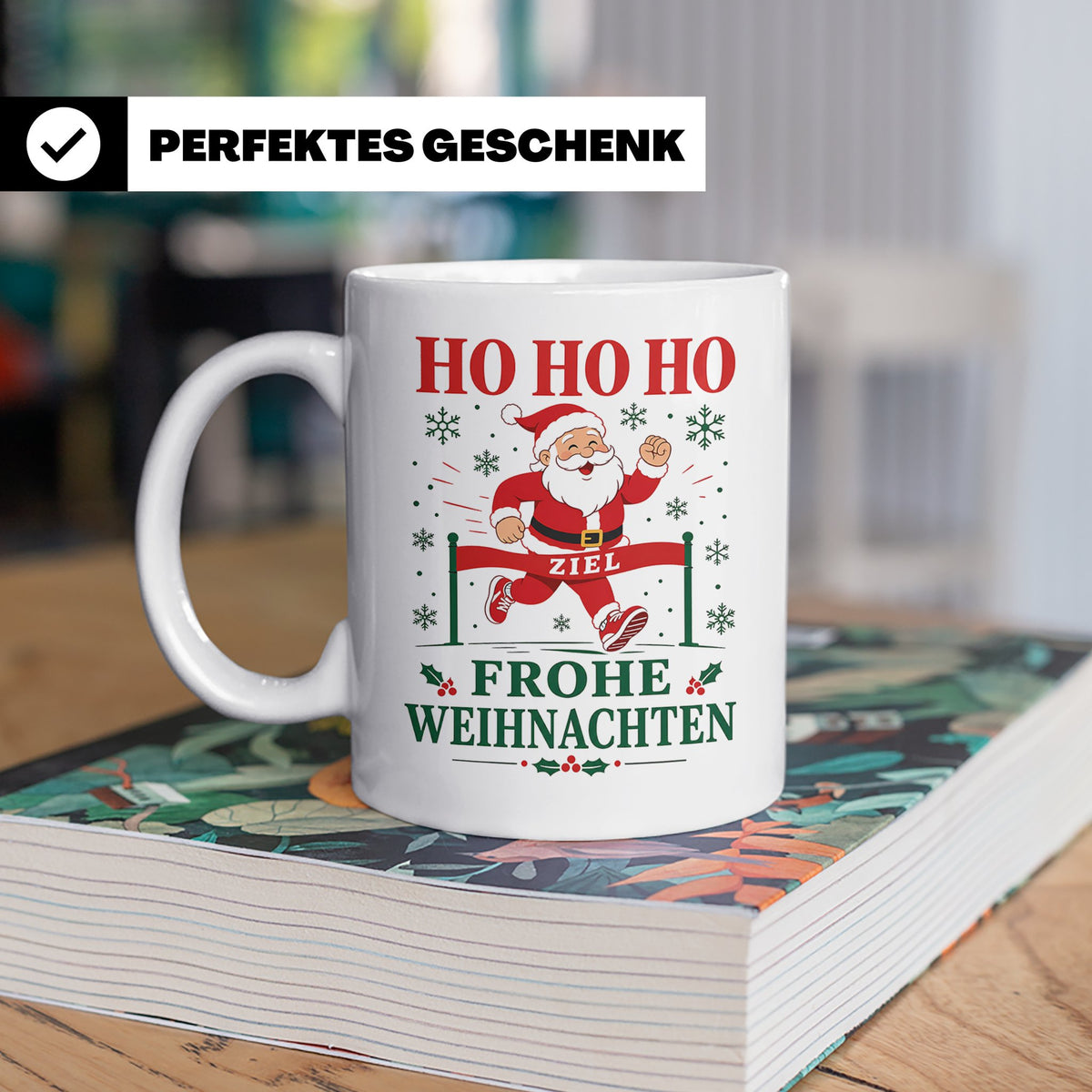 Laufen Weihnachten Tasse Weihnachtsmann im Zieleinlauf - Ges – Weiß [farbe:weiß]
