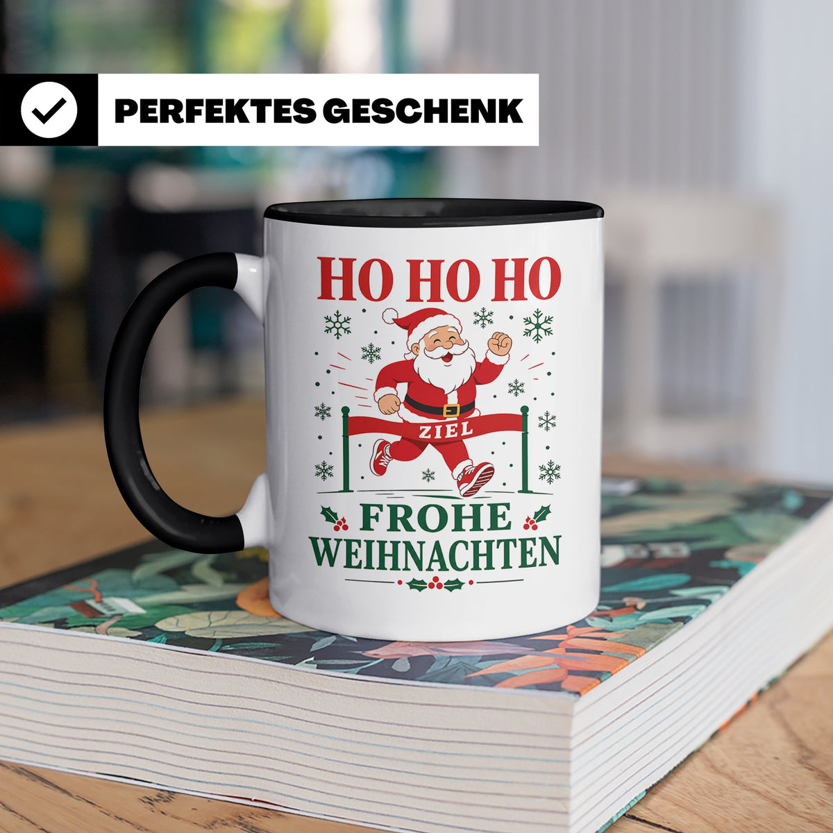 Laufen Weihnachten Tasse Weihnachtsmann im Zieleinlauf - Ges – Schwarz [farbe:schwarz]