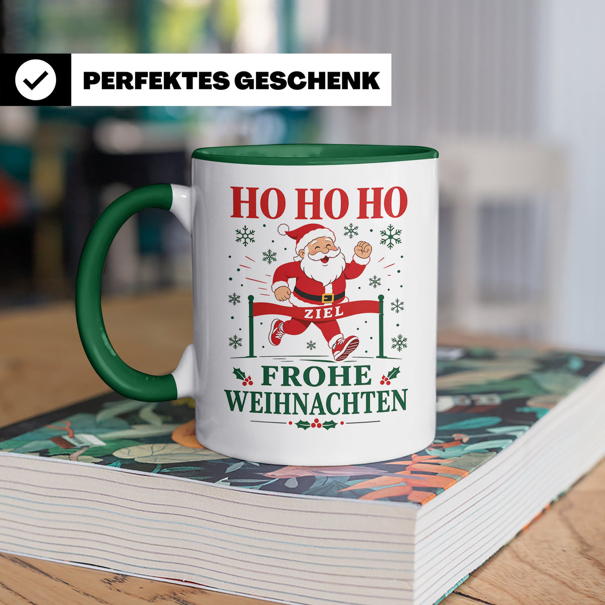 Laufen Weihnachten Tasse Weihnachtsmann im Zieleinlauf - Ges – Grün [farbe:grün]