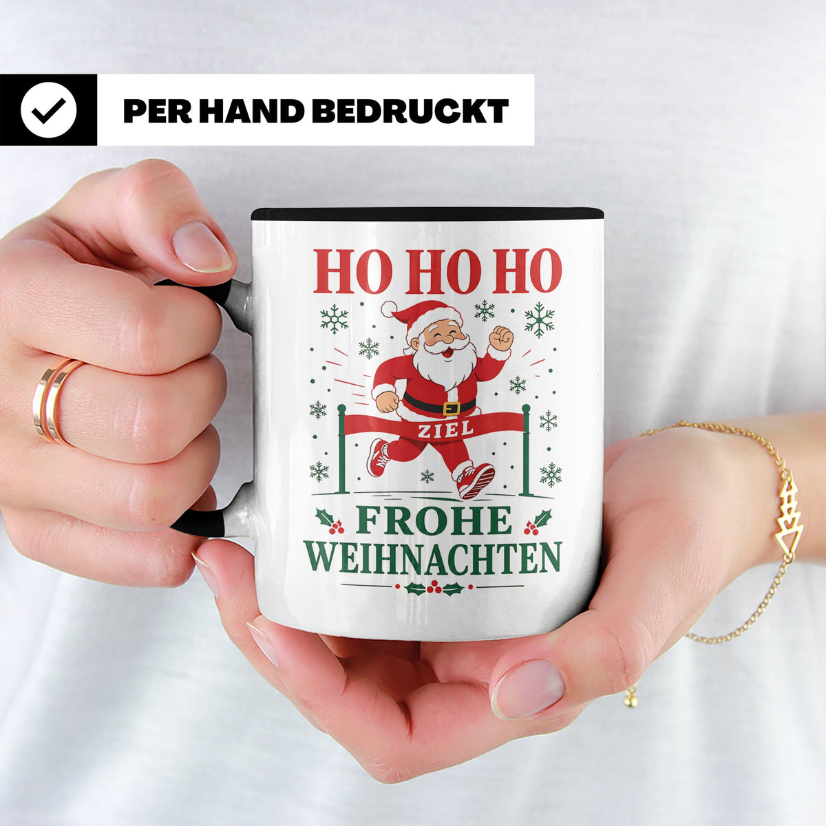 Laufen Weihnachten Tasse Weihnachtsmann im Zieleinlauf - Ges – Schwarz [farbe:schwarz]
