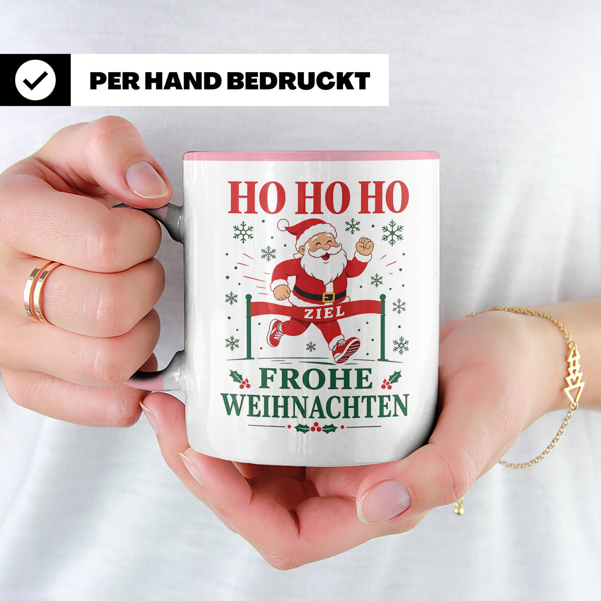 Laufen Weihnachten Tasse Weihnachtsmann im Zieleinlauf - Ges – Rosa [farbe:rosa]