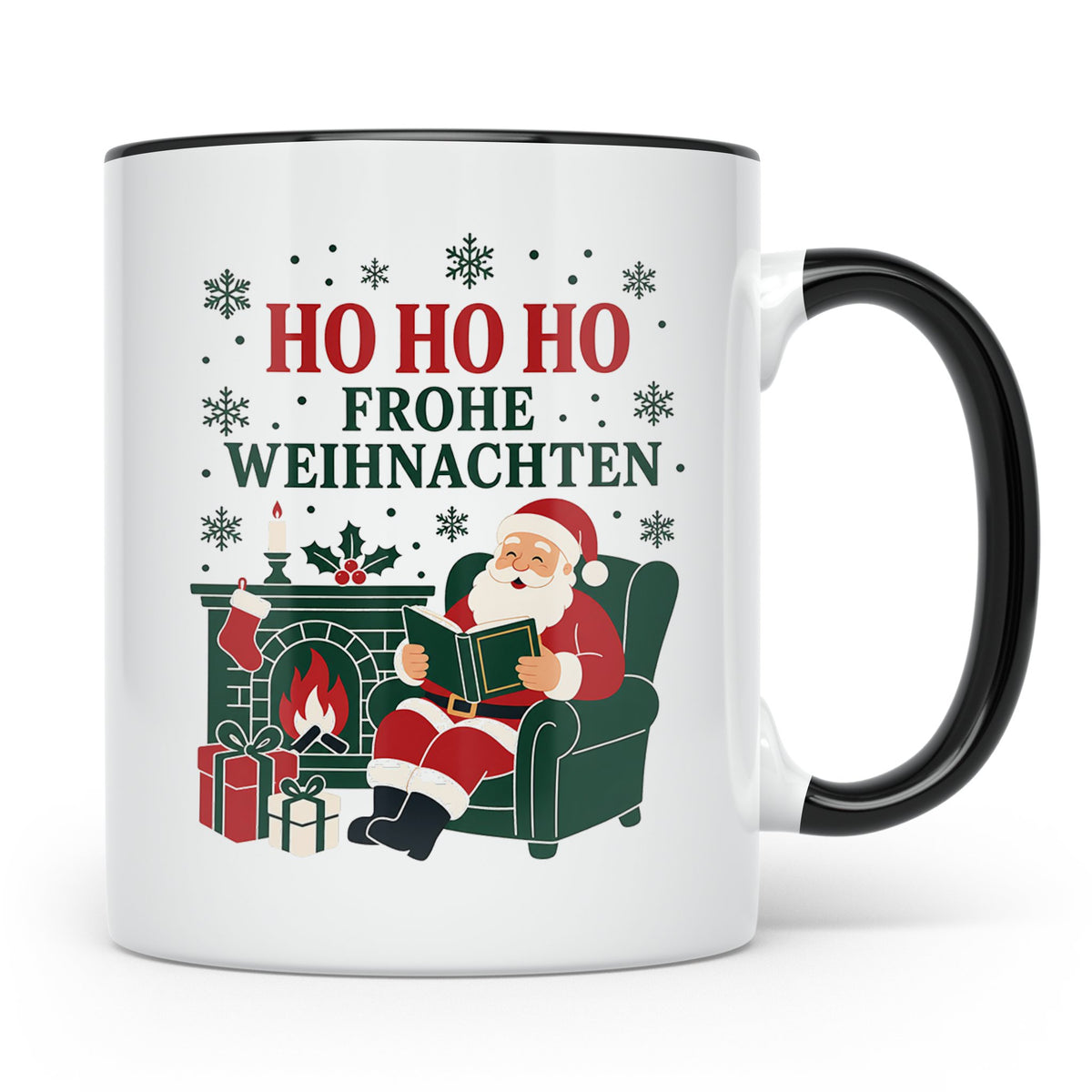 Lesen Weihnachten Tasse Weihnachtsmann mit Buch am Kamin - G – Schwarz [farbe:schwarz]