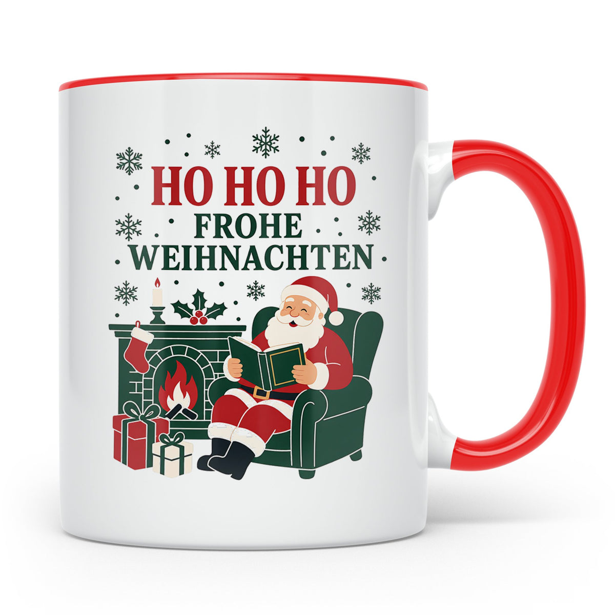 Lesen Weihnachten Tasse Weihnachtsmann mit Buch am Kamin - G – Rot [farbe:rot]