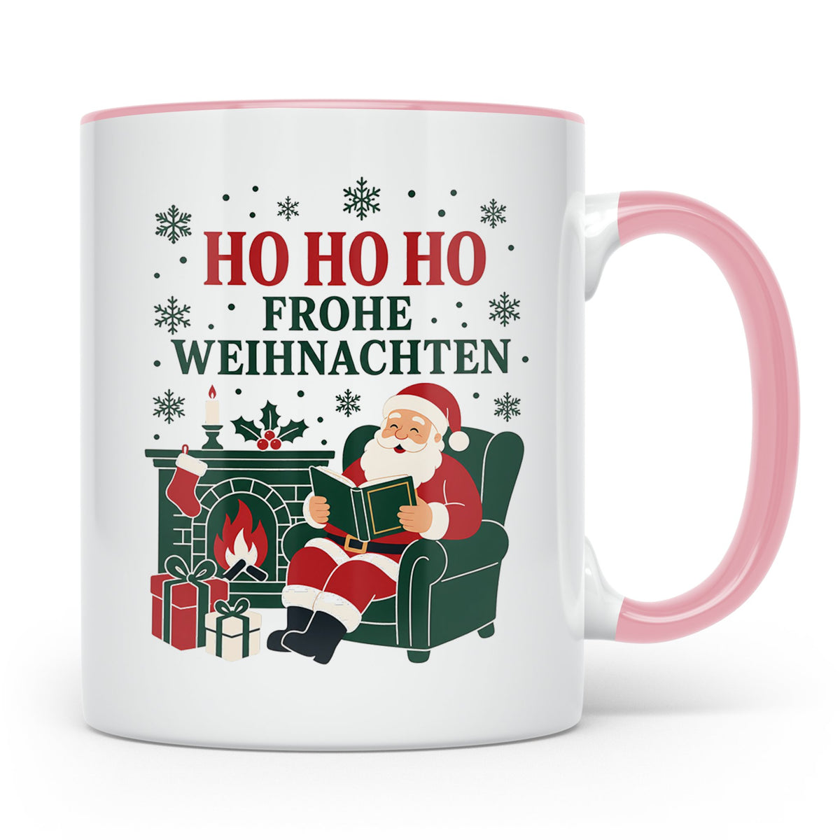 Lesen Weihnachten Tasse Weihnachtsmann mit Buch am Kamin - G – Rosa [farbe:rosa]