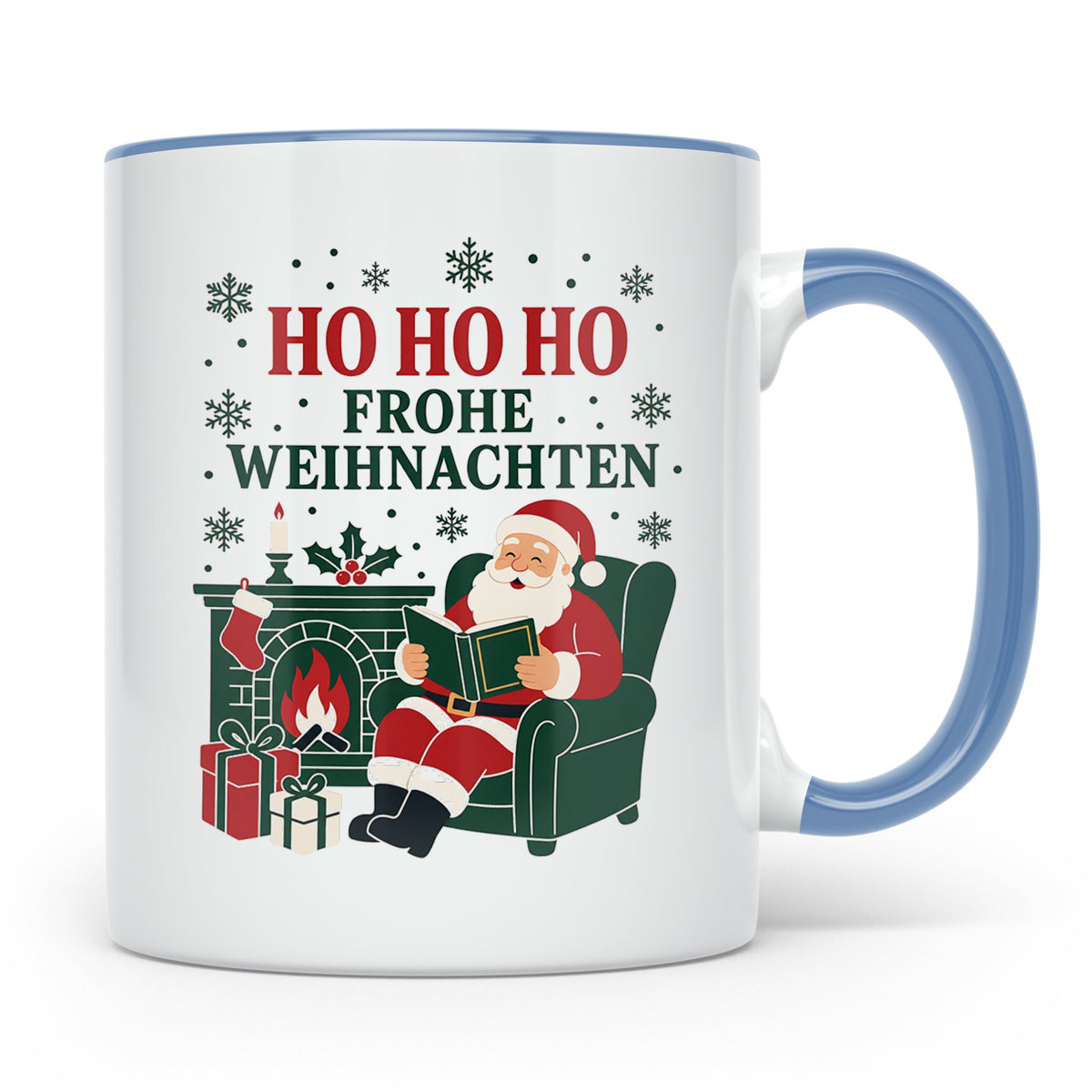 Lesen Weihnachten Tasse Weihnachtsmann mit Buch am Kamin - G – Blau [farbe:blau]