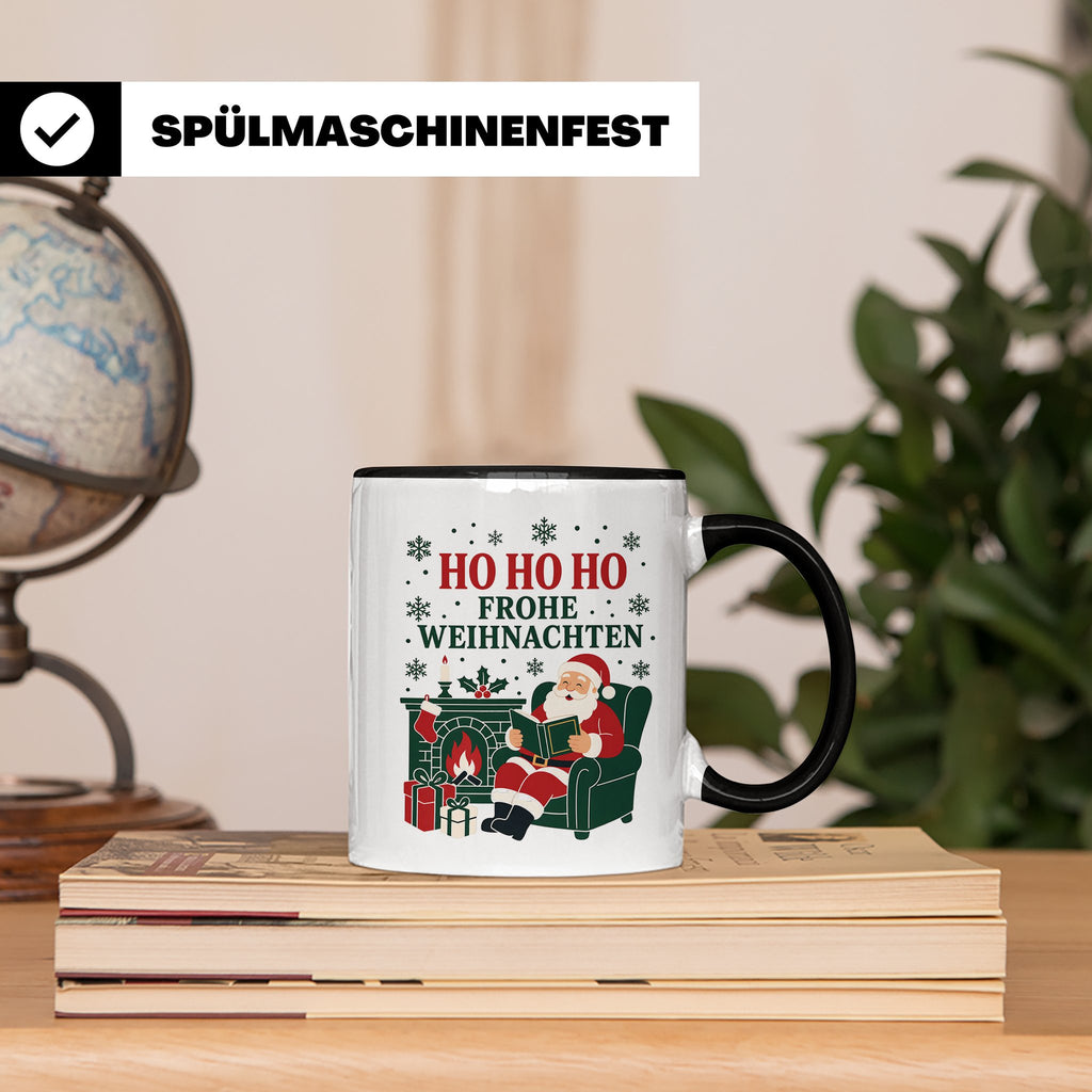 Lesen Weihnachten Tasse Weihnachtsmann mit Buch am Kamin - G – Schwarz [farbe:schwarz]